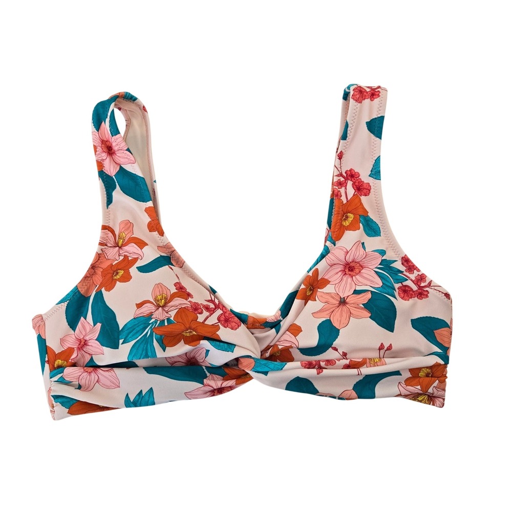 CUPSHE Peach Floral Twist Front Bikini Top Size L New With Tags